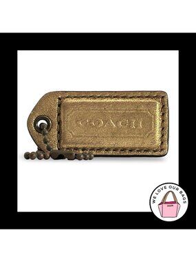 COACH Y2K VINTAGE Hang Tag 2" Gold Mahogany Leather Bag Charm Fob Antique Brass